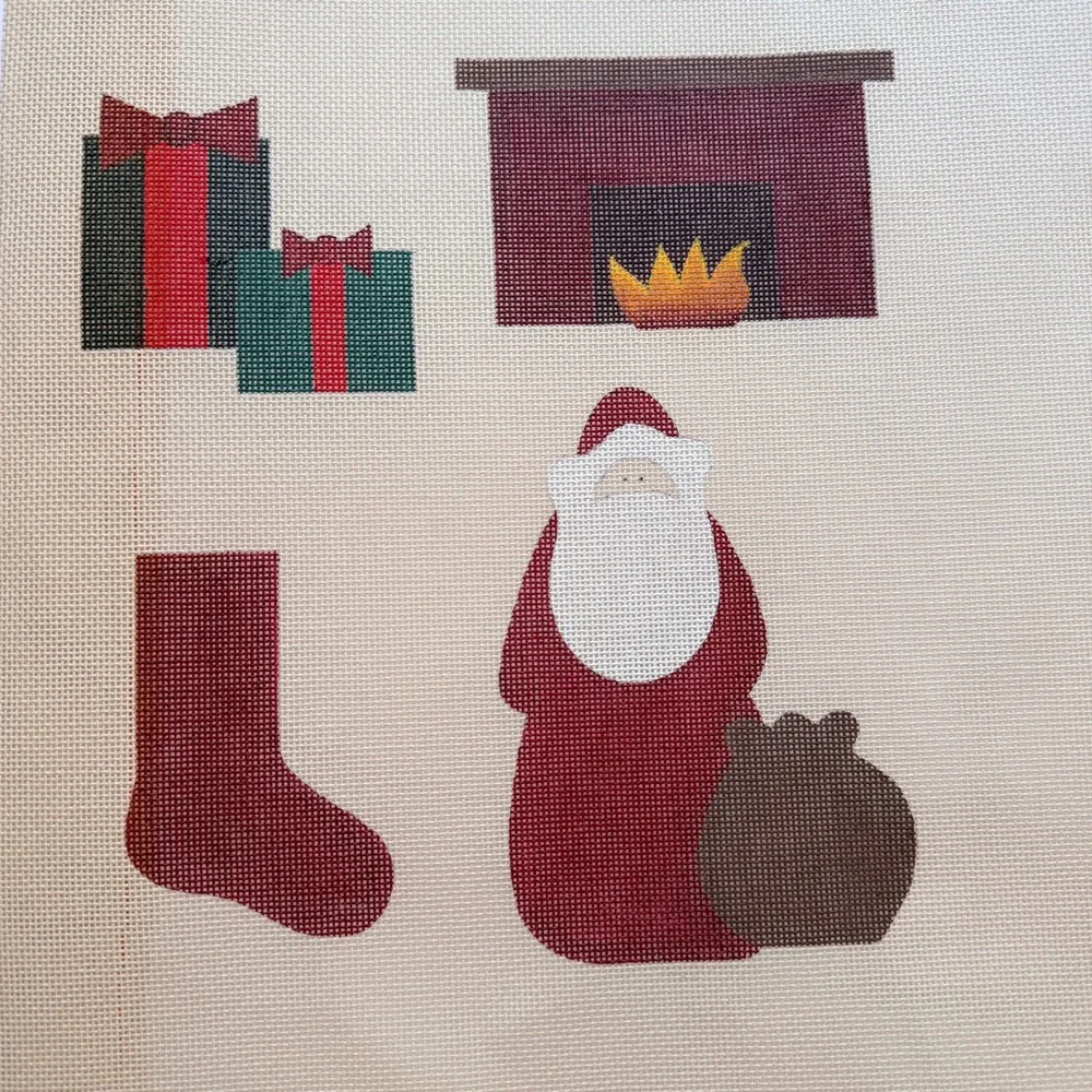 Vintage Stitch in Time Santa Claus Christmas Needlepoint Canvas + Stitch Guide +